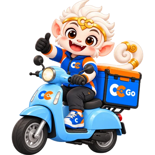 มัสคอต CC Go ขี่สกูตเตอร์ส่งของ